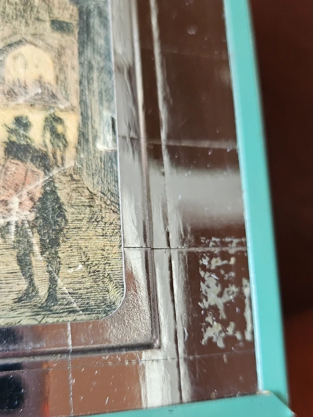 Antique Art Deco Mirror Tile & Wood/Metal Vanity Jewelry Box-Anton Pieck